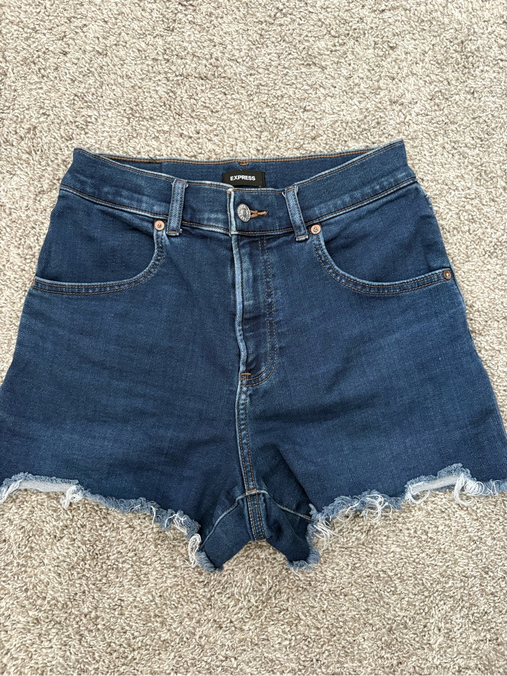 Express Dark Blue High-Rise Cutoff Denim Shorts